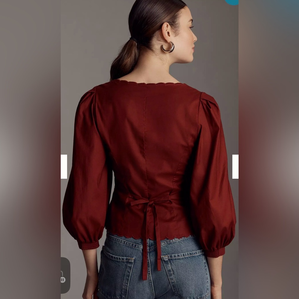 Reformation Size 8 Elianna Puff Shoulder Top in Chianti Button Front Enclosure - Picture 4 of 16
